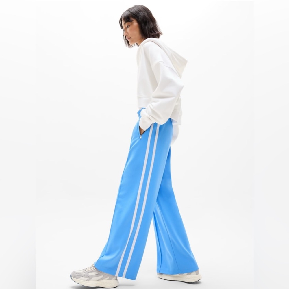 NWT Athleta Tempo Wide Leg Cornflower/White Track Pant Sz M (#767520) - Picture 2 of 8